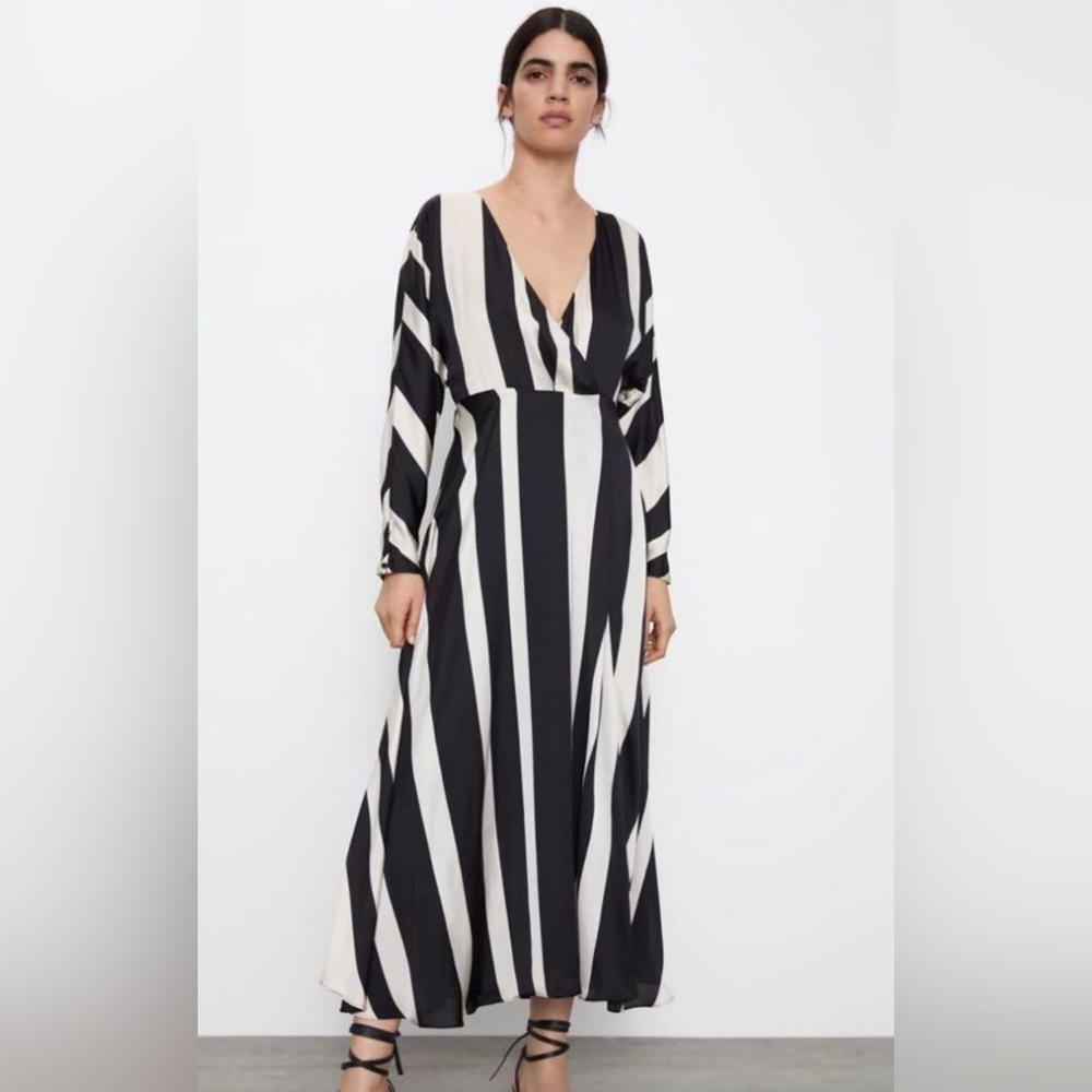 ZARA striped satin dress size M